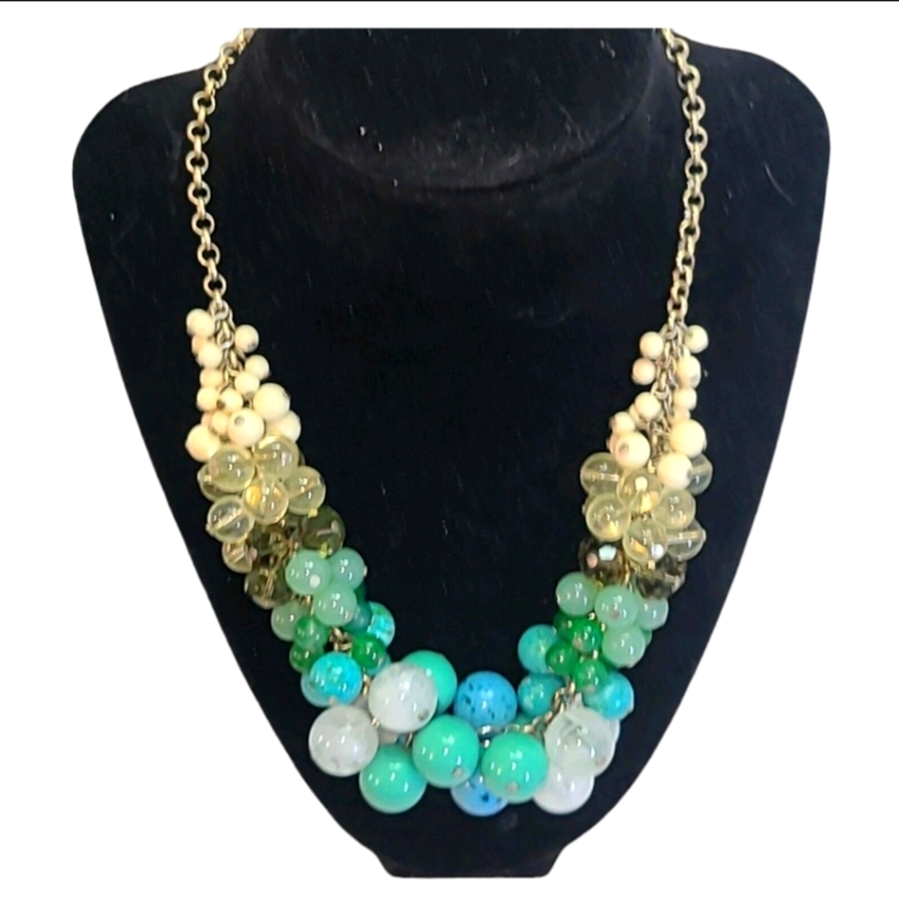 Lia Sophia Chunky Multicolor Beaded Bubble Necklace Blue & Green 16"-18"